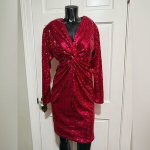 Vintage Pink Sequin Evening Gown Dress 1980s 1990s Size 4 Womens Long Sleeve